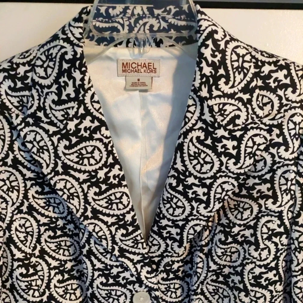 Michael Kors Paisley blazer Jacket black white Size Small Preppy Office